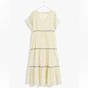 Madewell Rickrack Short-Sleeve Tiered Midi Dress in Spring Fling